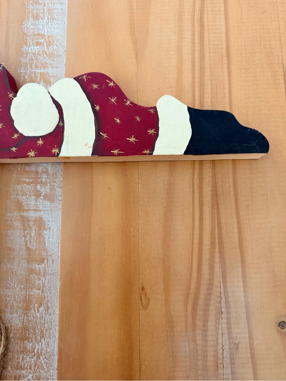 Vtg Signed Handmade Painted Wood Door sitter Santa With Sack Christmas Primitive